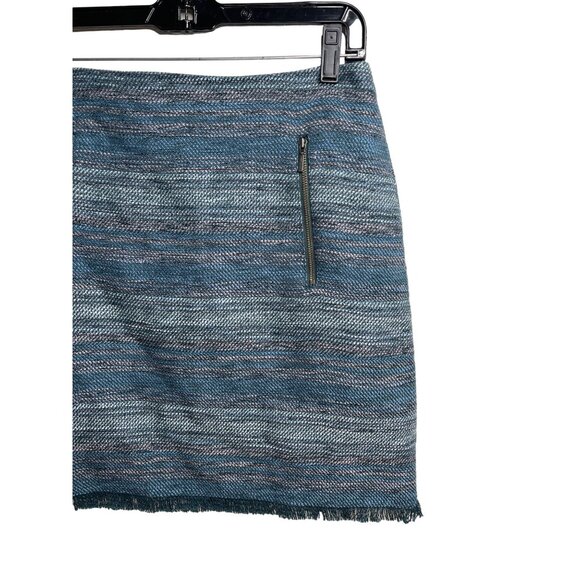 Loft Blue Gray Tweed Zip Mini Skirt Size 8 Workwear Classic - Picture 3 of 12